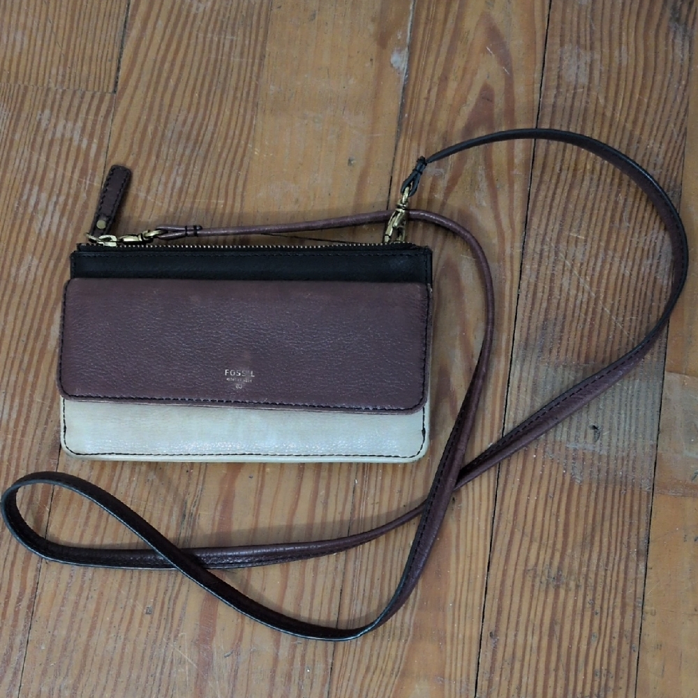 Fossil Brown and Cream Crossbody Bag